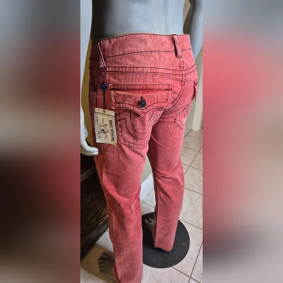 True Religion Men's Slim Jeans in Faded Coral - Picture 12 of 14